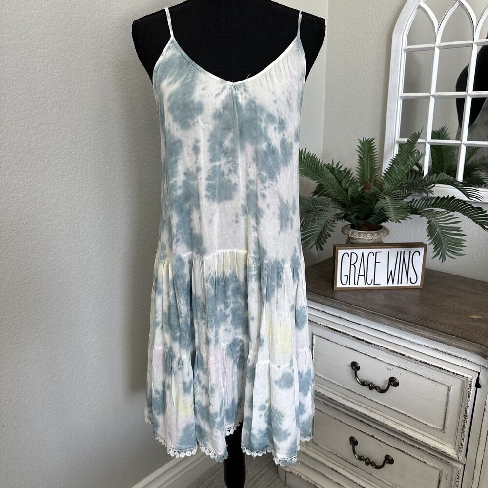 BOHO ME Nordstrom Tie Dye Mini Dress Size Small Openβ Back Strap Hippie Style